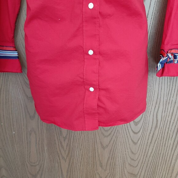 Pearly Vine Stretch Red Ladies Button Up Blouse 3XL Striped Sleeve Collar - Picture 5 of 6